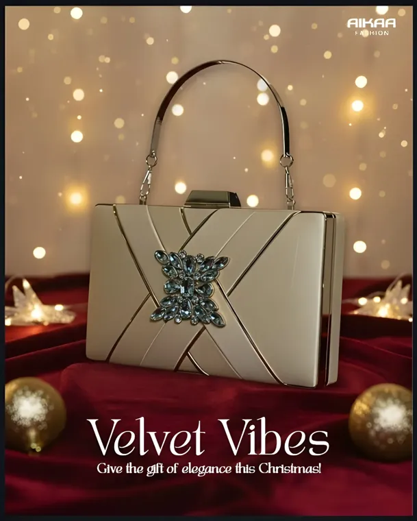 Velvet Vibes festive handbag product design designed by Diglizer Solution for Aikaa Fashion